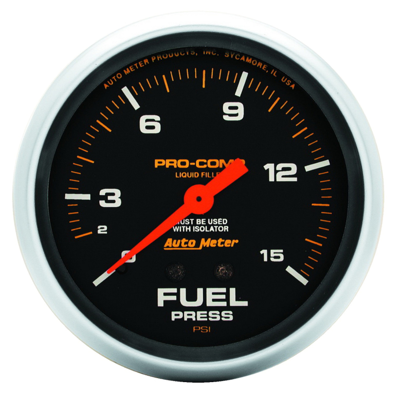 AutoMeter Gauge Fuel Press 2-5/8in. 15PSI Liquid Filled Mech W/Isolator Pro-Comp thumbnail 2