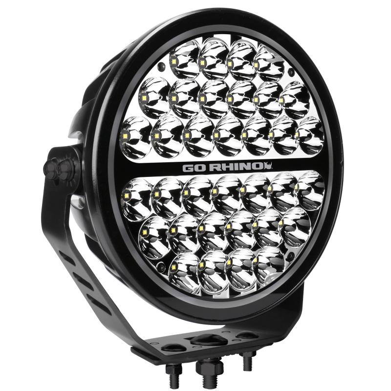 Go Rhino Xplor Blackout Series Round LED Sgl Driving Kit w/DRL (Surface/Thread Stud Mnt) 9in. - Blk thumbnail 4