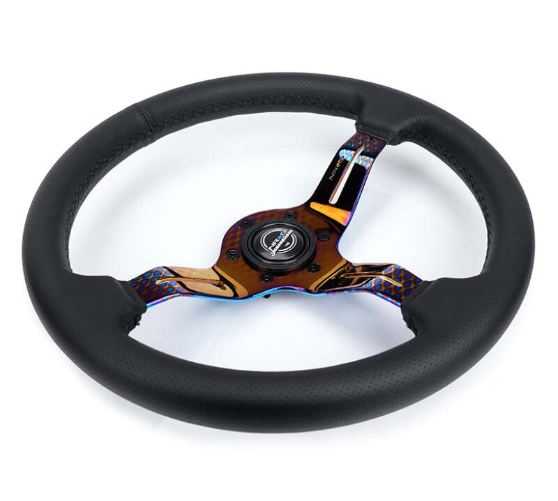 NRG Light Weight Gaming Steering Wheel - Splitz NeoChrome Silver Spokes Perforated Leather thumbnail 6
