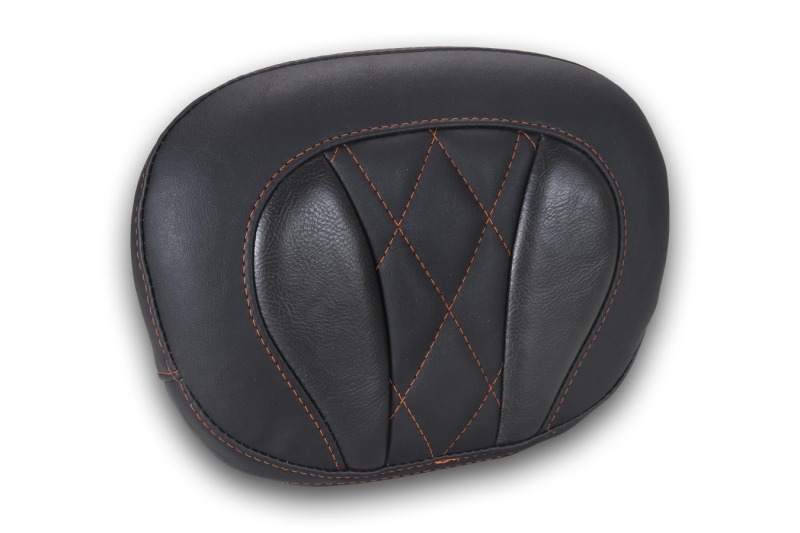 Mustang Deluxe Diamond Touring Sissy Bar Pad Black w/Mandarin Orange Thread