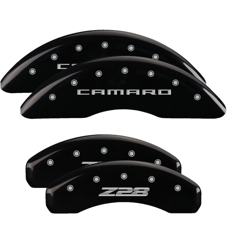 MGP 4 Caliper Covers Engraved Front Gen 5/Camaro Engraved Rear Gen 5/Z28 Black finish silver ch thumbnail 6