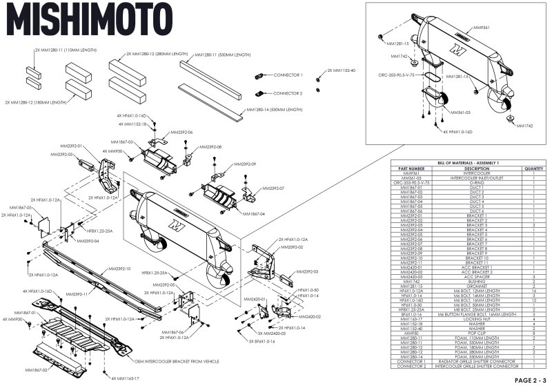 Mishimoto MMINT-BR23-21HKBKBK Intercooler Kit, Black/Black, High-Mount, fits Ford Bronco 2.3L 2021+