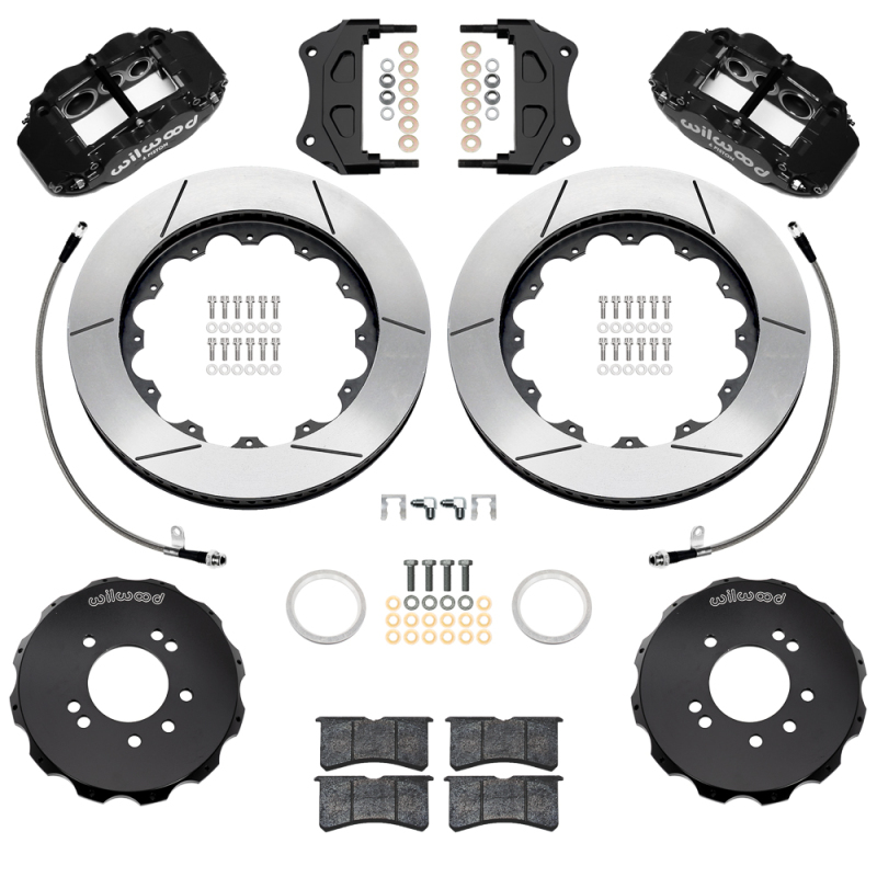 Wilwood 99-02 Nissan Skyline Superlite 6R Front BBK w/ 14in Slotted Rotors & Flexlines - Black