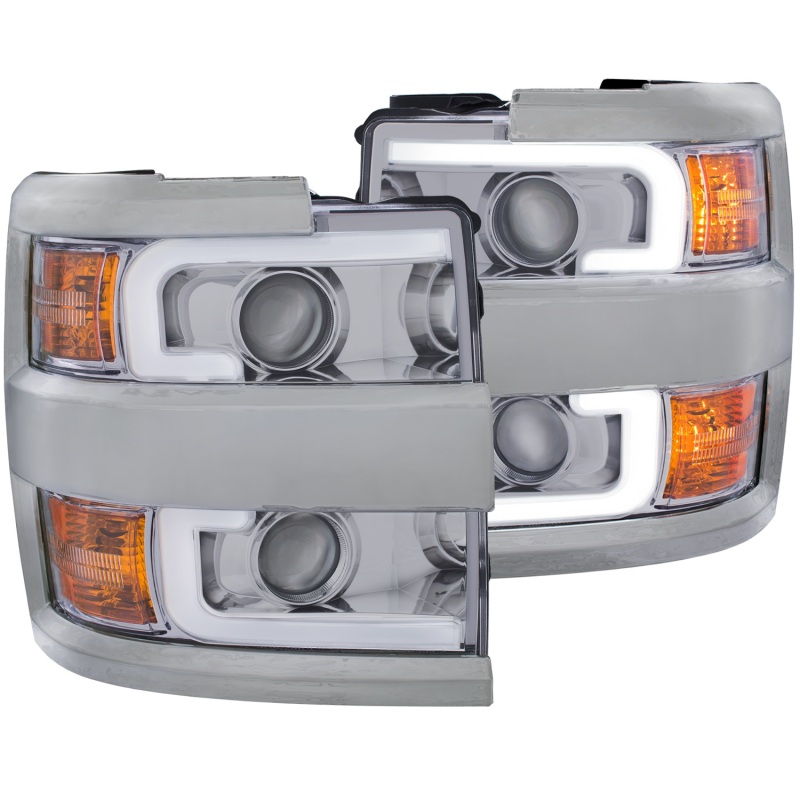 ANZO 2015-2016 Chevrolet Silverado Projector Headlights w/ Plank Style Design Chrome w/ Amber thumbnail 4
