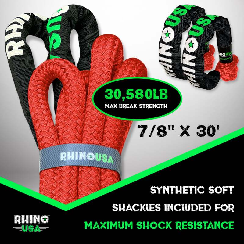 Rhino USA 7/8In X 30Ft Kinetic Rope Recovery Kit W/Soft Shackles (Red) thumbnail 3