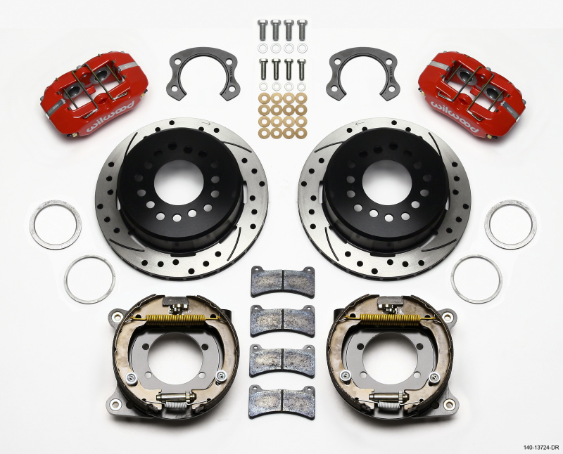 Wilwood Dynapro Low-Profile 11.00in P-Brake Kit Drill-Red Ford 8.8 Special w/2.50in Offset-5 Lug