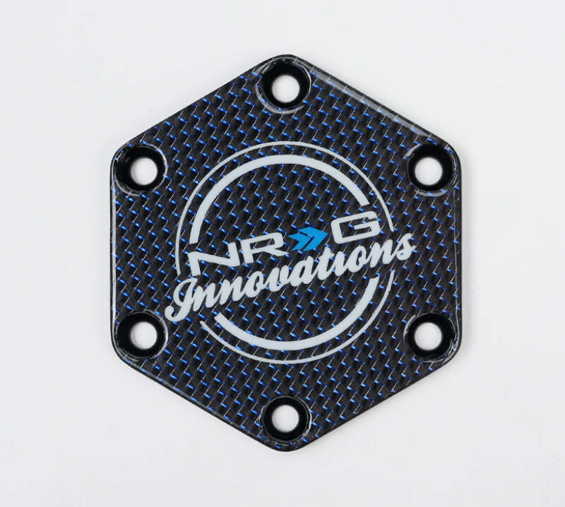 NRG Carbon Fiber w/ Blue Texalium Fabrics Horn Delete Button Circular Logo Front/ Back thumbnail 3