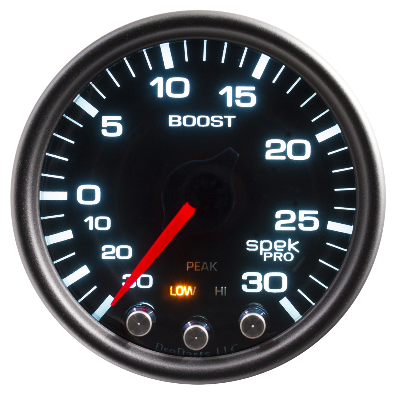 Autometer Spek-Pro Gauge Vac/Boost 2 1/16in 30Inhg-30psi Stepper Motor Peak & Warn Black/Smoke/Black thumbnail 8