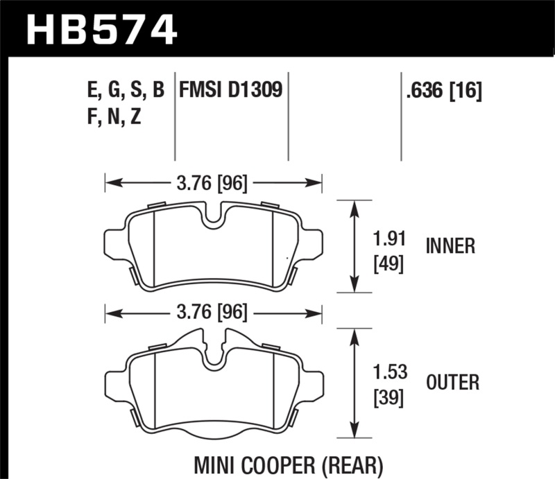 Hawk 07+ Mini Cooper HP+ Street Rear Brake Pads thumbnail 5