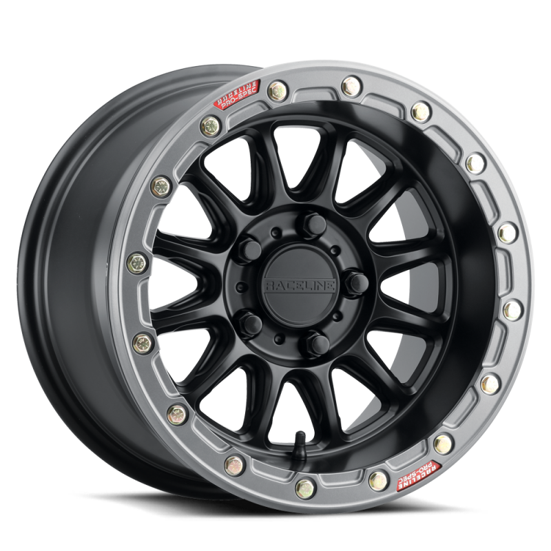 Raceline A14BG Alpha 15x7in/4x156 BP/10mm Offset/132.5mm Bore - Black & Gunmetal Ring Beadlock Wheel thumbnail 4