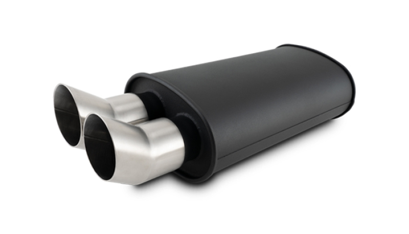 Vibrant Flat Blk Muffler 9x5x15in Body 3in Inlet ID 3in Tip OD w/Dual DTM Cut Tips thumbnail 2