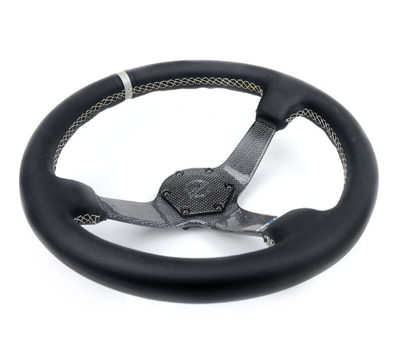 NRG Carbon Fiber Steering Wheel (350mm) Silver Carbon Fiber Center - Silver Stitching & Center Mark thumbnail 6