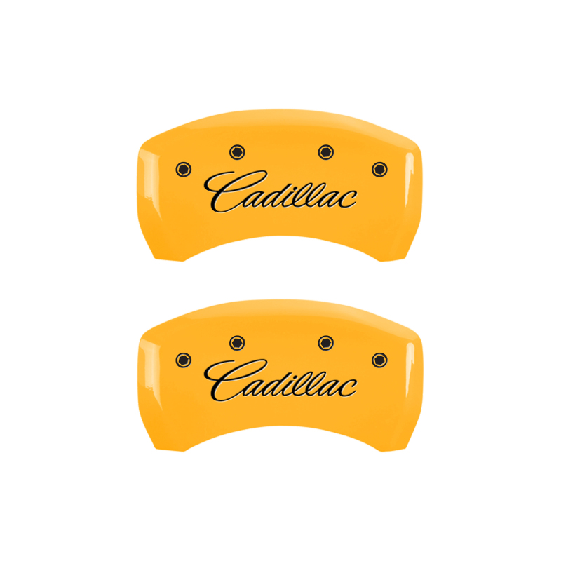 MGP 4 Caliper Covers Engraved F & R Cursive/Cadillac Yellow Finish Black Char 2017 Cadillac XT5 thumbnail 9