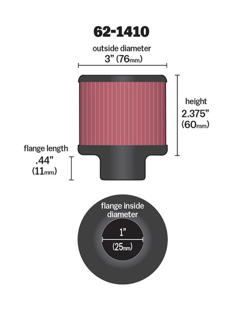 K&N 1 inch ID 3 inch OD 2.375 inch H Rubber Base Crankcase Vent Filter thumbnail 8