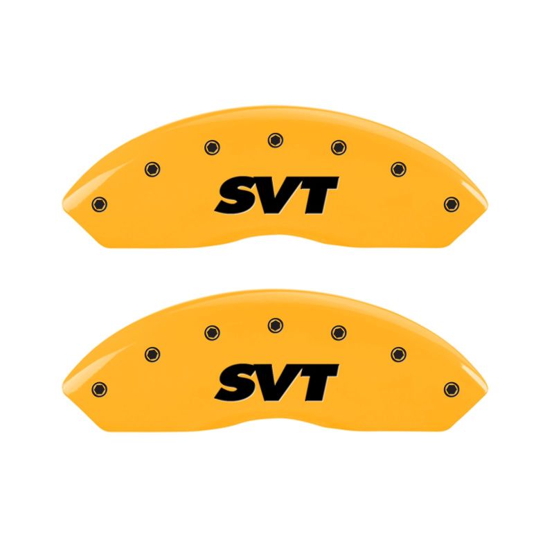 MGP 4 Caliper Covers Engraved Front & Rear SVT Yellow Finish Black Char 2003 Ford Mustang thumbnail 4