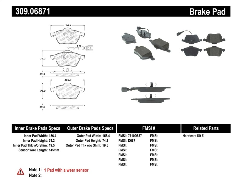 StopTech Performance 99-08 VW Jetta / 5/99-05 Golf GTi/GLS Turbo Front Brake Pads thumbnail 2