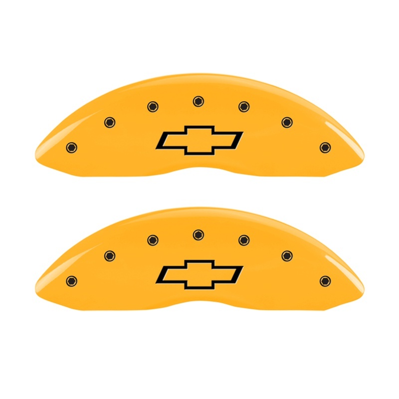 MGP Front set 2 Caliper Covers Engraved Front Bowtie Yellow finish black ch thumbnail 4