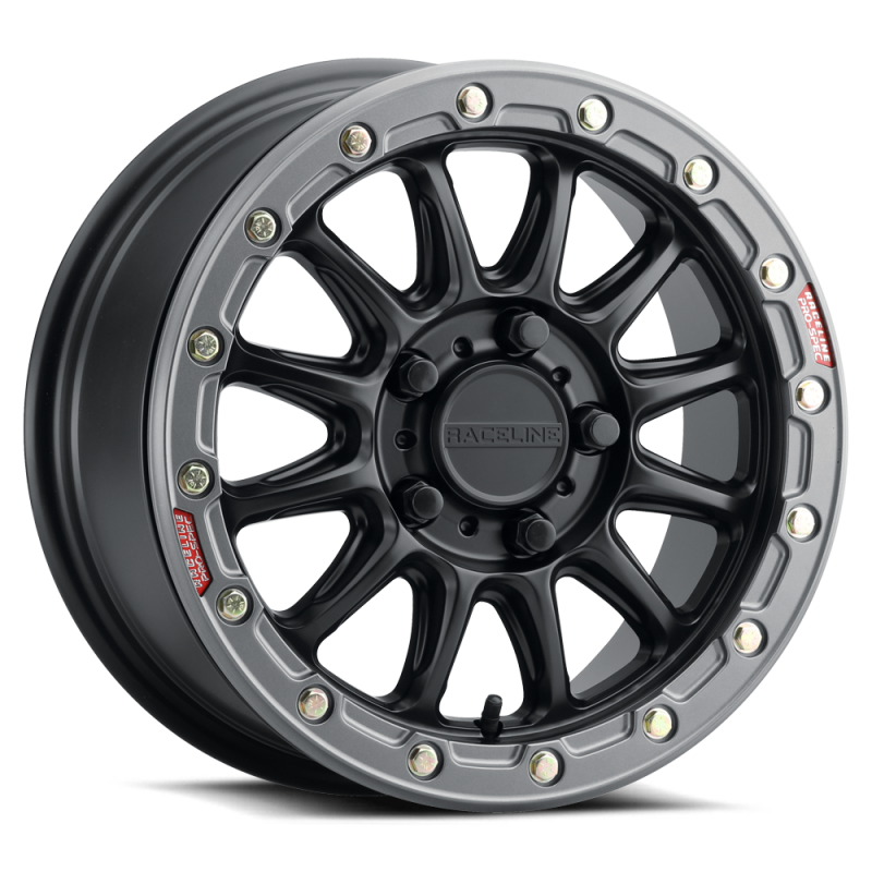 Raceline A14BG Alpha 15x7in/4x156 BP/10mm Offset/132.5mm Bore - Black & Gunmetal Ring Beadlock Wheel thumbnail 5