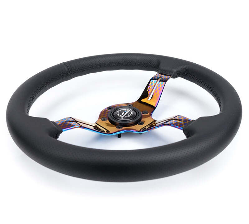 NRG Light Weight Gaming Steering Wheel - Splitz NeoChrome Silver Spokes Perforated Leather thumbnail 7