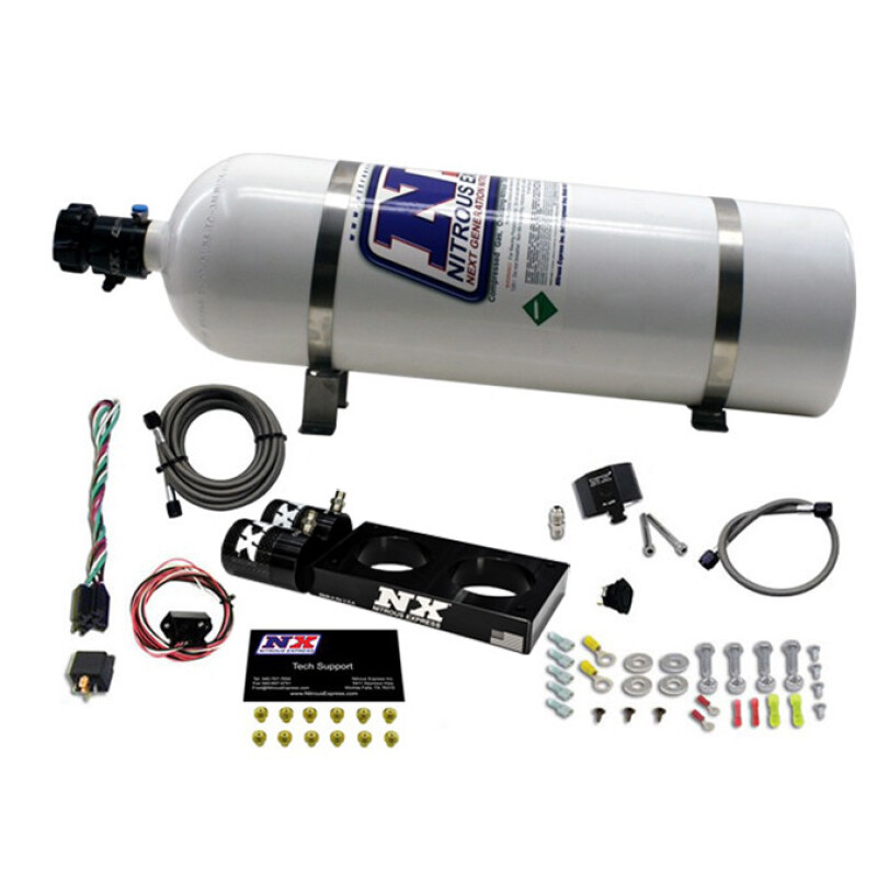 Nitrous Express 05-10 Ford Mustang 4.6L 3 Valve Nitrous Plate Kit (50-150HP) w/15lb Bottle