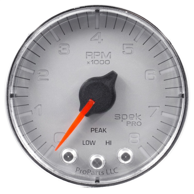 Autometer Spek-Pro Gauge Tach 2 1/16in 8K Rpm W/ Shift Light & Peak Mem Slvr/Chrm thumbnail 7