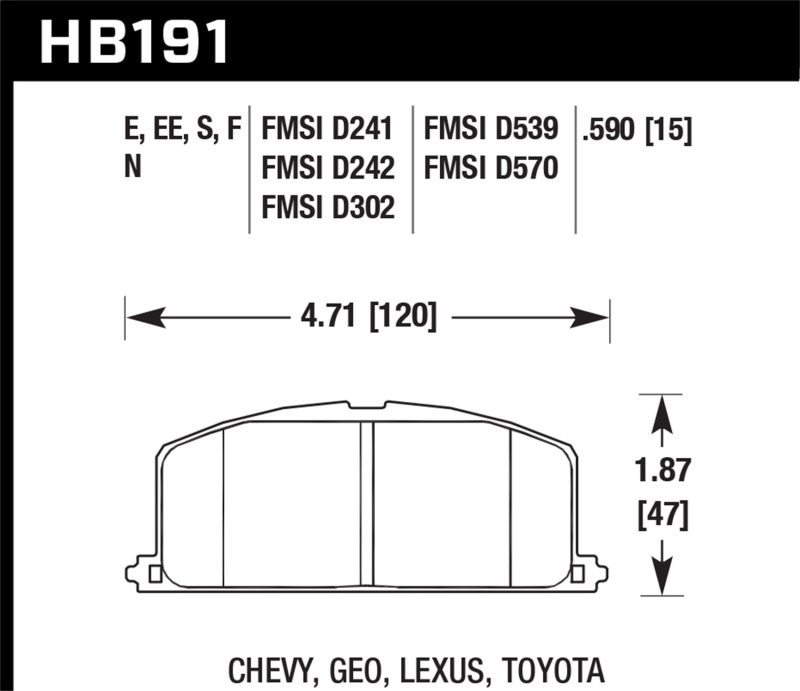 Hawk 86-88 Chevy Nova / 90-92 Geo Prizm GSI / 90-92 Prizm LSI / Toyota (Various) Race Front Brake Pa thumbnail 6