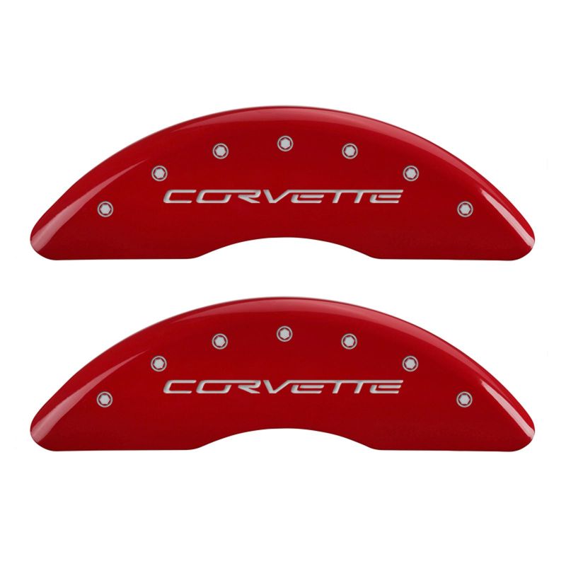 MGP 4 Caliper Covers Engraved Front & Rear C6/Corvette Red finish silver ch thumbnail 2