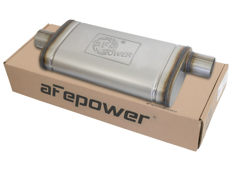 aFe MACH Force XP SS Muffler 2.5in Center Inlet / 2.5in Offset Outlet 18in L x 9in W x4in H Body thumbnail 4