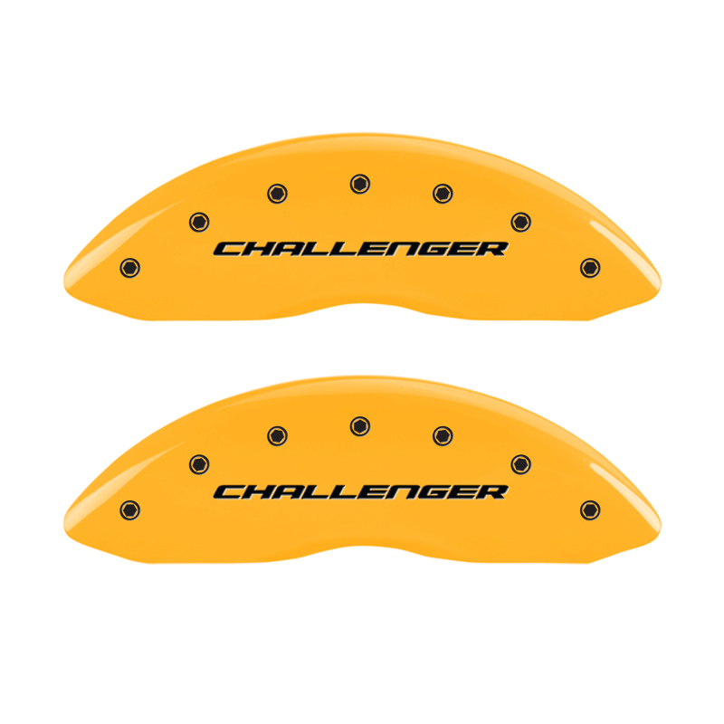 MGP 4 Caliper Covers Engrvd Front Block/Challenger Engrvd Rear Vintage Style/RT Yellow fnsh Blk ch thumbnail 5