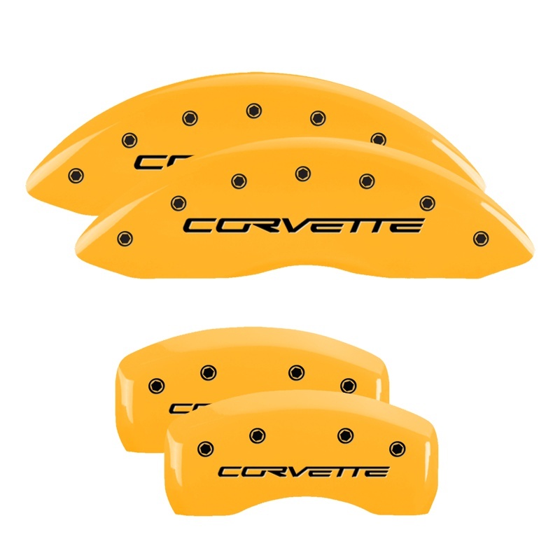 MGP 4 Caliper Covers Engraved Front & Rear C6/Corvette Yellow finish black ch thumbnail 4