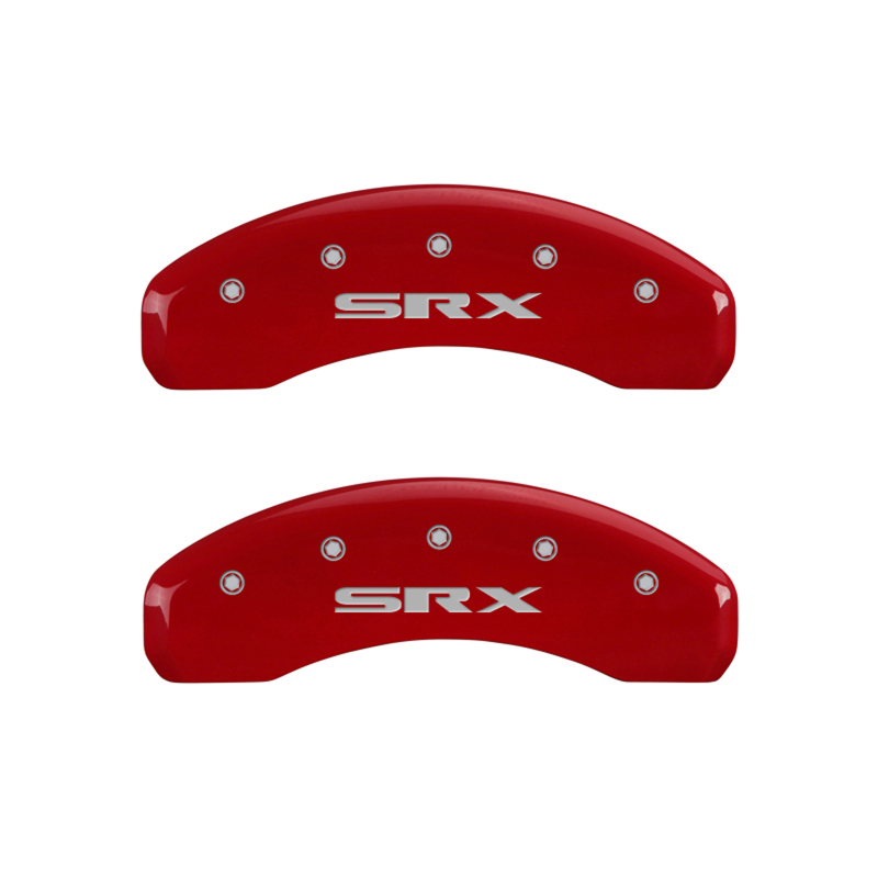 MGP 4 Caliper Covers Engraved Front Cursive/Cadillac Engraved Rear SRX Red finish silver ch thumbnail 9