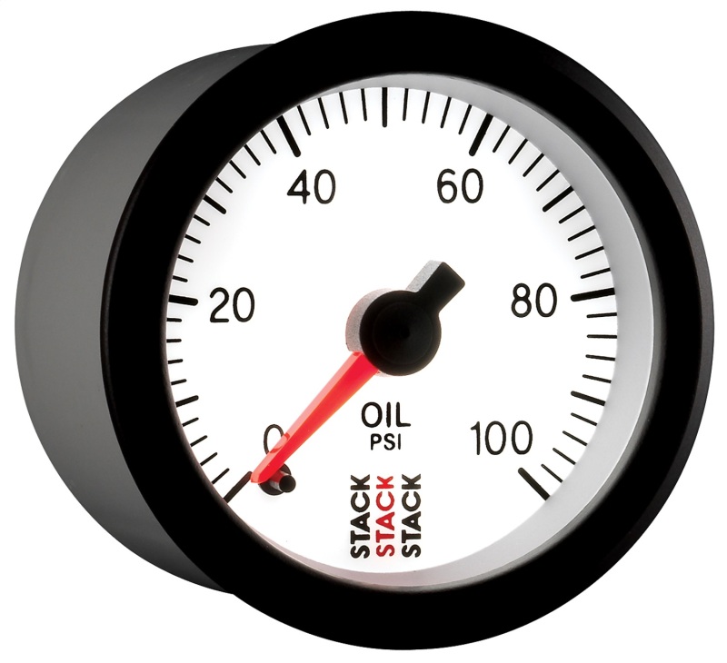 Autometer Stack 52mm 0-100 PSI 1/8in NPTF Male Pro Stepper Motor Oil Pressure Gauge - White thumbnail 3