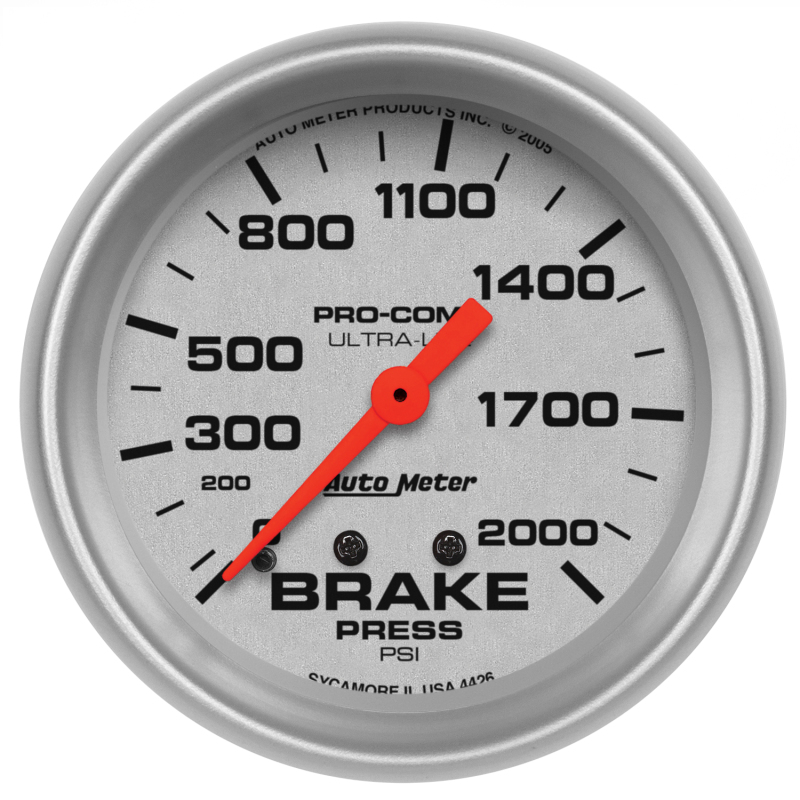 AutoMeter Gauge Brake Pressure 2-5/8in. 2000PSI Mechanical Ultra-Lite thumbnail 4