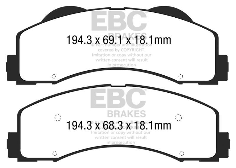 EBC 15+ Ford F150 2.7 Twin Turbo (2WD) Yellowstuff Front Brake Pads thumbnail 4
