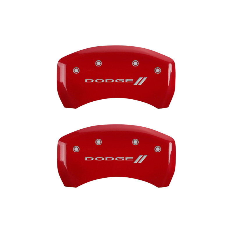MGP 4 Caliper Covers Engraved Front & Rear With stripes/Dodge Red finish silver ch thumbnail 9