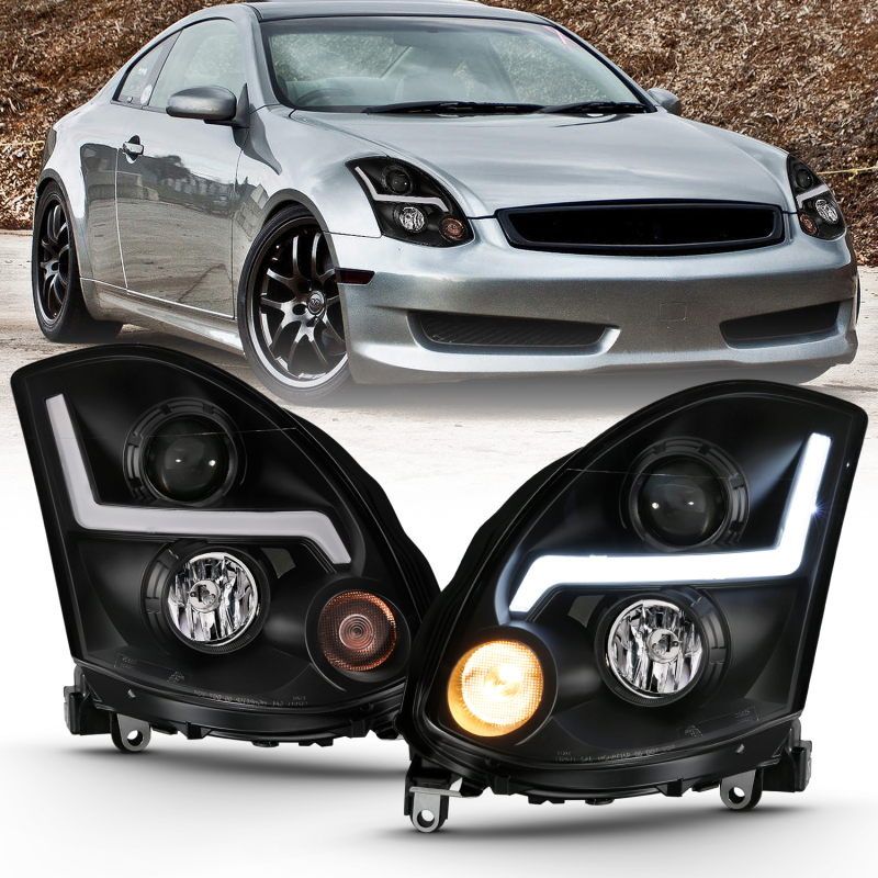 ANZO 2003-2007 Infiniti G35 Projector Headlight Plank Style Black (HID Compatible, No HID Kit ) thumbnail 7
