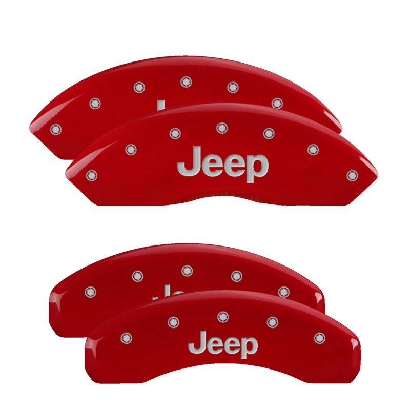MGP 4 Caliper Covers Engraved Front & Rear Jeep Red Finish Silver Char 2018 Jeep Wrangler thumbnail 3