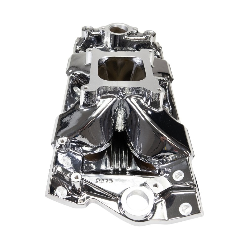 Edelbrock Chevy SB Victor Jr. 23 Degree Intake Manifold - Chrome Plasma Finish