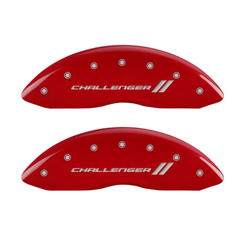 MGP 4 Caliper Covers Engraved Front & Rear With stripes/Challenger Red finish silver ch thumbnail 4