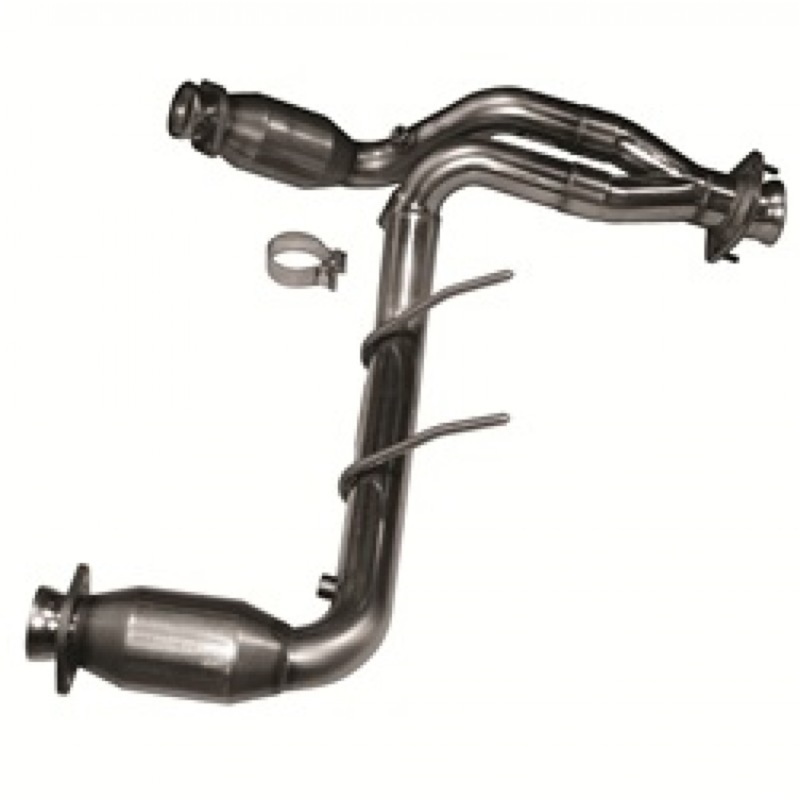 2-1/2in. SS Catted Y-Pipe. 2009-2010 F150 5.4L 3V. Connects to OEM Exhaust.
2-1/2" Catted Y-Pipe.  2009-2010 F150 5.4L 3V. Requires Kooks Headers.