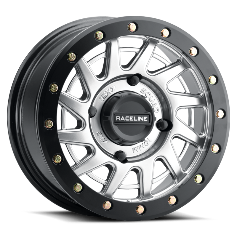 Raceline A12SB Squad 15x7in/4x156 BP/38mm Offset/132.5mm Bore - Silver & Black Ring Beadlock Wheel thumbnail 3