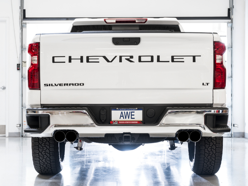 AWE Tuning 4th Gen GM 1500 6.2L 0FG Cat-Back Split Rear Exit (w/ Bumper Cutouts) - Quad Diamond Tips thumbnail 7