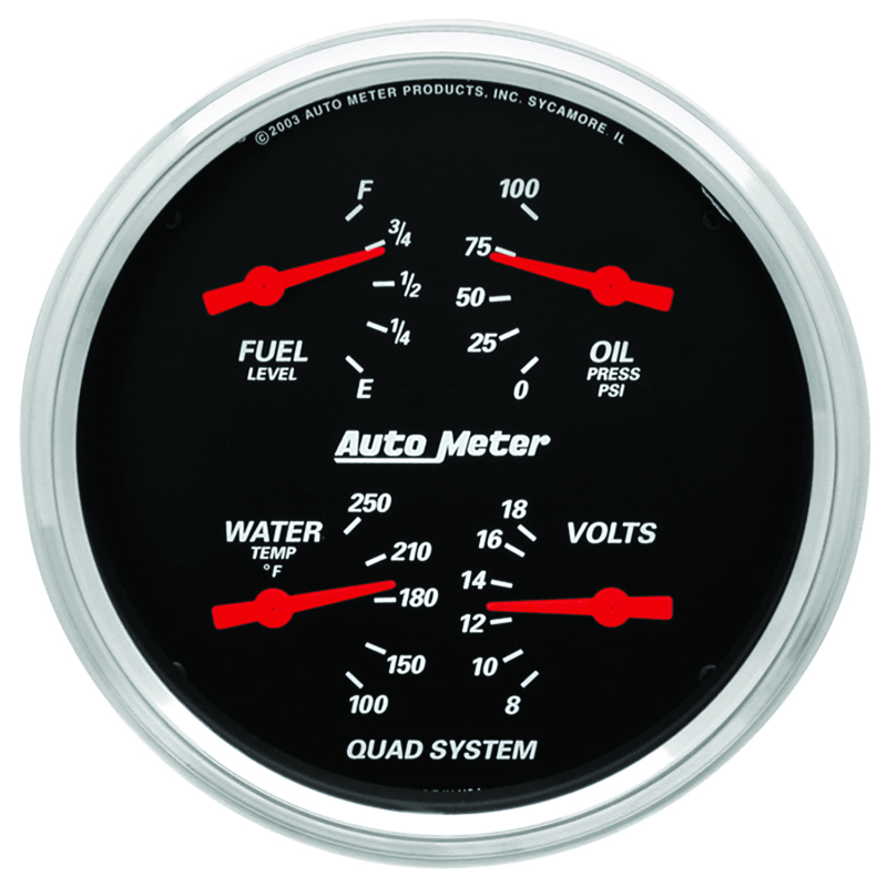 AutoMeter Gauge Quad 5in. 0 Ohm(e) to 90 Ohm(f)Elec Designer Black