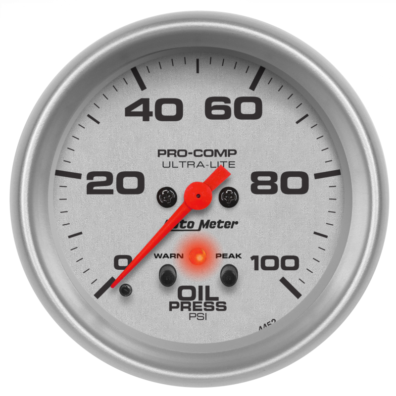 Autometer Ultra-Lite 66.7mm Oil Press 2 5/8in 100PSI Digital Stepper Motor w/ Peak & Warning Light