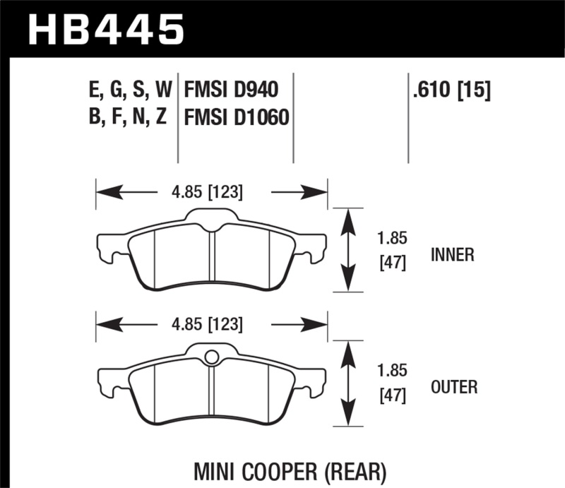 Hawk 02-06 Mini Cooper / Cooper S HP+ Street Rear Brake Pads thumbnail 5