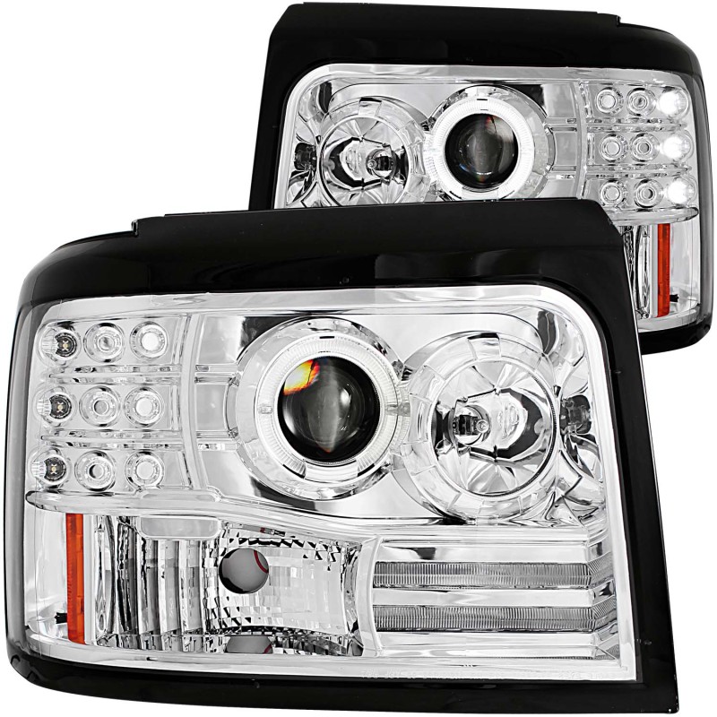 ANZO 1992-1996 Ford F-150 Projector Headlights w/ Halo Chrome w/ Side Markers and Parking Lights thumbnail 6