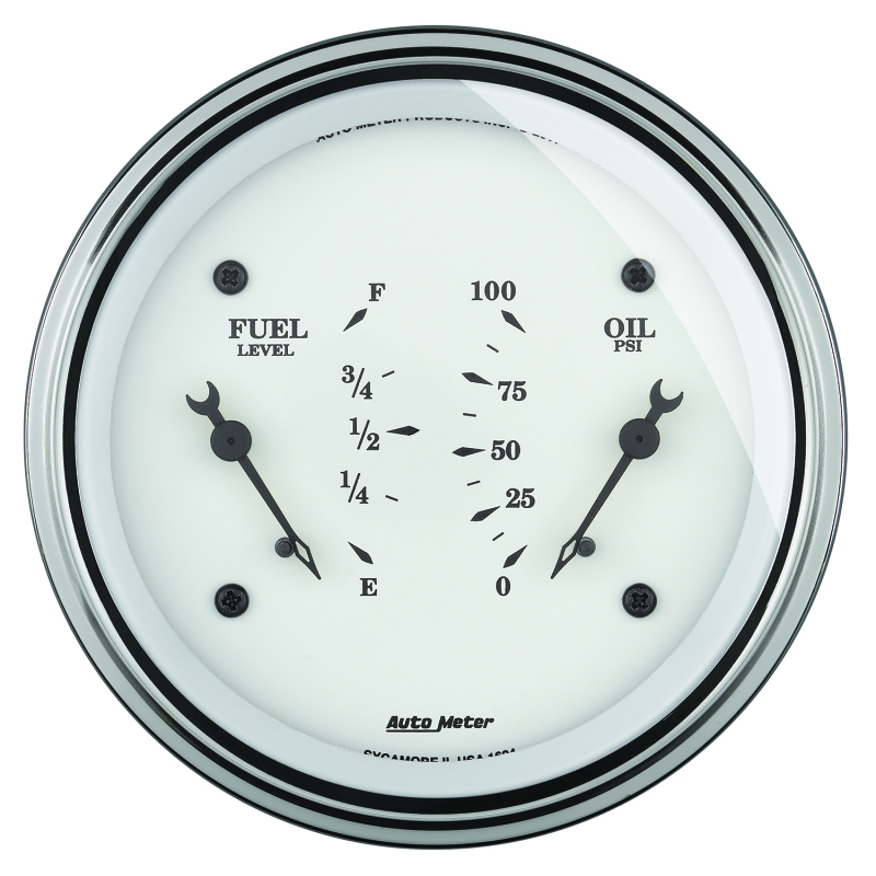 AutoMeter Gauge Dual Fuel & Oilp 3-3/8in. 240 Ohm(e) to 33 Ohm(f) & 100PSI Elec Old Tyme Wht thumbnail 4