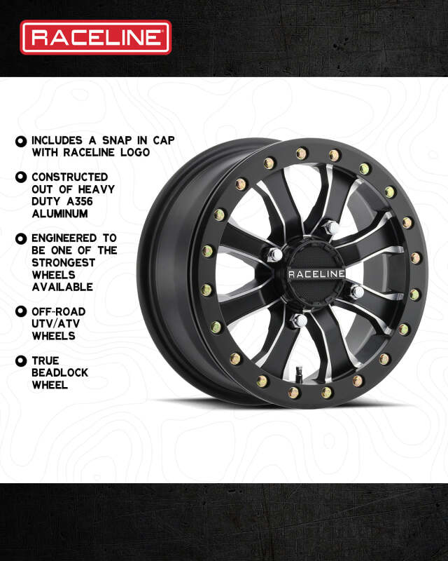 Raceline A71MB Mamba 14x6in/4x137 BP/40mm Offset/110.18mm Bore - Black & Machined Beadlock Wheel thumbnail 6