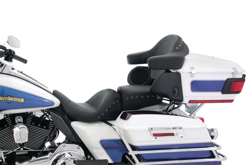 Mustang Motorcycle Seats Powersports 75306 93-13 Harley FL Touring Extended Arm Wrap Passenger w/Blk Pearl Studs - Black thumbnail 2