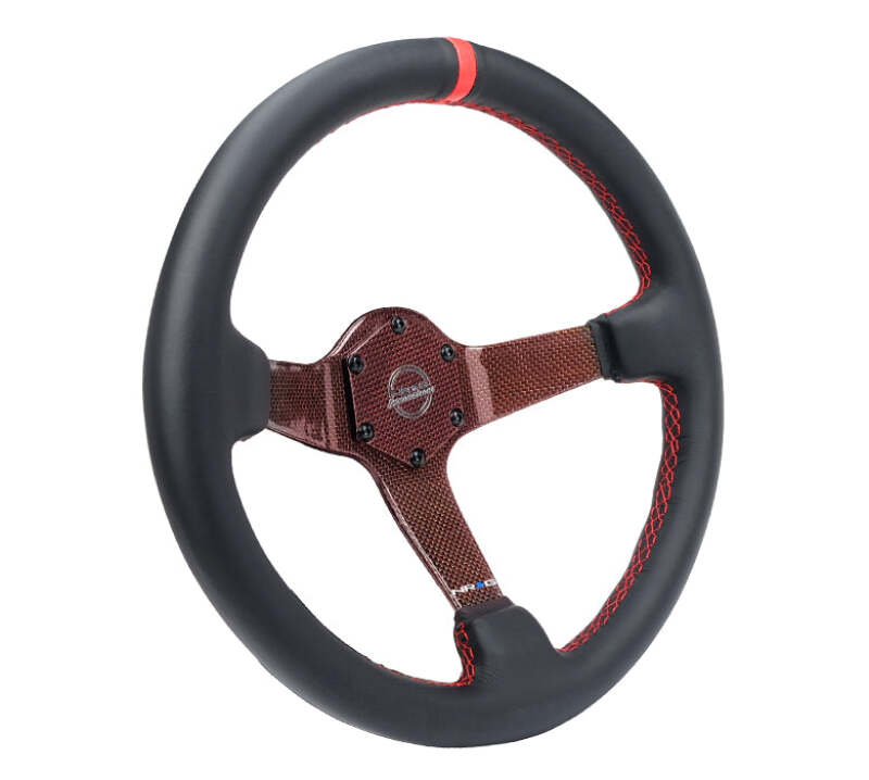 NRG Carbon Fiber Steering Wheel 350mm 3in Deep Red Carbon Fiber Red Stiching Red Center Mark Leather thumbnail 6